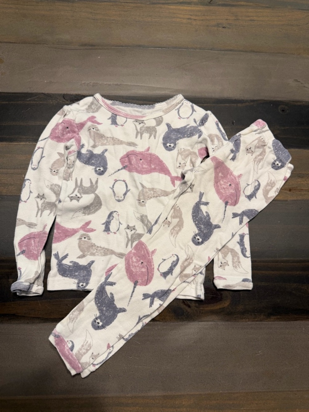 Carter's Cream Pajama Set with Pink & Gray Sea Animal Prints